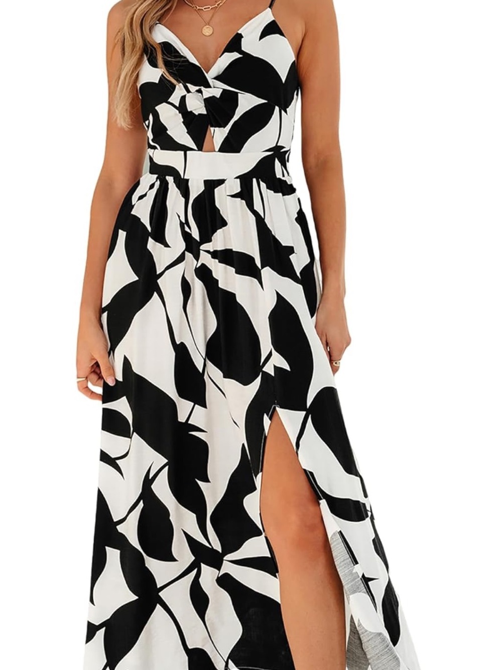Only worn once! Cupshe Black & Cream Floral Cutout Maxi Dress Sz L